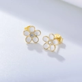 S925 sterling silver flower stud earrings with white enamel petals and central zircon - 925 Silver / Gold