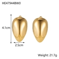 Golden teardrop earrings in 4.1cm by 2.5cm size with polished titanium steel finish - Polished Teardrop Earrings (HE47944BW0)
