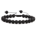Bracelet ajustable en pierre de lave noire avec cordon tressé à la main pour homme - Pierre de Lave Noir