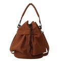 Sac seau marron en tissu Oxford avec cordon de serrage, bandoulière et multi-poches - Marron
