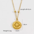 Detailed product dimensions for the gold compass necklace with natural white shell inlay - Eight-Pointed Star