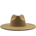 Classic camel wide brim wool felt boater hat with a vintage flat top design for women - One Size 58cm / Beige