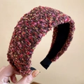 Elegant red and pink multi-color tweed wide headband with thick padded vintage design - Pink Yellow Coffee Mix