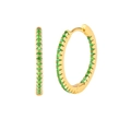 Elegant gold-plated huggie earrings featuring micro-paved green cubic zirconia stones - Green Gold