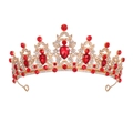 Gold bridal crown with red teardrop crystals and white rhinestones for pageant - No Comb Gold Base - White & Red Rhinestone