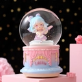 Lolita style crystal ball with girl playing guitar and pink-blue gradient base - 527-Blue Hair