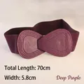 Women's 5.8cm wide dark purple elastic waist belt with textured leather pear buckle - 70cm / Purple
