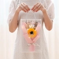Detail of sunflower soap bouquet with LED lights in a transparent tote bag - 3-Flower Box [Xueshan Pink + Sunflower] + Light + Card