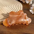Elegant orange marble acetic acid hair claw clip on wooden tray with dried flowers - Mica Brown