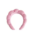 Close-up of pink padded braided headband in soft absorbent terry cloth fabric - Single Headband / Pink