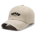 Distressed khaki cotton baseball cap with RENEW idea embroidery and vintage washed details - Adjustable / Khaki