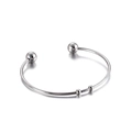 Minimalist silver stainless steel open bangle with stylish movable beads decoration - Steel Color Bracelet (KB129473-Z)