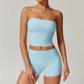 Ensemble de yoga deux pièces bleu clair avec haut court et short de sport taille haute - Gilet 8793 + Short 8519 (bleu Ciel) / S
