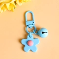 Cute light blue flower keychain with pink pistil, matching lobster clasp and bell pendant - Light Blue