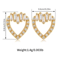 Detail view of heart stud earrings in 18K gold plating with zircon and size dimensions - White Zirconia Layered Heart Stud Earrings