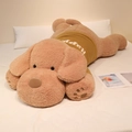 Gros chiot en peluche marron clair portant un pull en tricot jaune moutarde Happy - Brun Mocha / 90cm