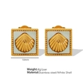 Elegant gold square stainless steel stud earrings featuring white shell relief pattern - White Shell Square (EH65) / Gold