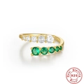 Anello regolabile in argento 925 con zirconi bianchi e pietre di smeraldo verdi - Aperto Regolabile / Oro - Zirconia verde
