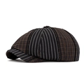 Berretto vintage newsboy patchwork con quadri marroni e pannelli a righe nere - Nero