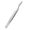 Silver stainless steel eyelash tweezers with curved flat tip for lash application - Silver