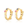 S925 silver hoop earrings with gold plating and multicolor cubic zirconia stones - Gold/Multicolor Zirconia