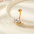 Gold stainless steel belly ring featuring a marquise-cut clear zircon stone - Marquise Gold (4# Gold)