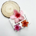 Three-piece plumeria flower hair claw set in pink, orange, and purple resin finish - Mixed Color Set #10 (includes Cards)