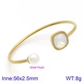 Open bangle with shell pearl and opal-style gemstone in a polished golden finish - Gold With Square Opal Color Stone (KB123001-K)