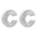Macro detail of vintage textured C-shape silver earrings with pleated surface texture - VE1079 White Gold 1 Pair (Radiating Pleat C-Shape)