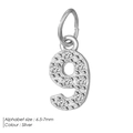 Sparkling silver cubic zirconia number 9 pendant for DIY jewelry, 6.5-7mm size - 9-Silver