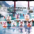 Exquisite Nine-Tailed Fox resin figurines in mythical Chinese aesthetic for desktop decor - Ancient Wise Fox Immortal Set of 6 / Full Box Set