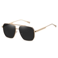 Occhiali da sole pilot ottagonali con montatura in metallo dorato e lenti grigio scuro - Montatura Oro Lente Nera C2