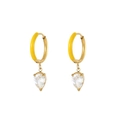Boucles d'oreilles créoles dorées avec émail jaune et pendentif goutte en zircon clair - Style Goutte Cercle (E1760-GO) / Boucles d'oreilles