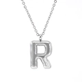 Silver chubby bubble letter R pendant necklace in polished stainless steel finish - Steel Tone Letter R