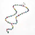 Colorful oval-cut crystal long necklace with silver-tone chain and tassel detail - Colorful Oval Y-Shape (Silver Base)