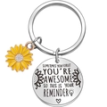 Schlüsselanhänger aus Edelstahl mit Sonnenblumen-Anhänger und Gravur in Silber - Silber Rund + Sonnenblume-You're awesome