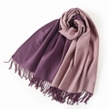 Two-tone reversible scarf in deep purple and light lavender with fringe trim details - Purple Sweet Potato & Pink