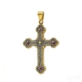 Vintage-Wikingerkreuz-Anhänger in Goldoptik mit Emaille und roten Edelsteinen - Mit Kette (A0305) / Gold