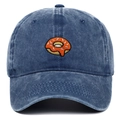 Washed dark blue cotton baseball cap with embroidered donut pattern for outdoor casual wear - Navy Blue