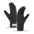 Navy blue winter knitted touchscreen gloves with warm fleece lining and windproof cuffs - One Size / Navy Blue