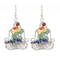 Handmade wire-wrapped yoga chakra earrings with seven-color natural crushed stone crystals - Rainbow