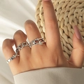 Three-piece silver boho ring set with heart chain and celestial moon star designs - Star Moon Heart (03 Star Moon Heart 5275)