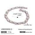 Detailed view of silver stainless steel link bracelet with zircon and measurements - Silver Rectangular Zirconia Style (JDB0304042-S)