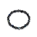 Elastic beaded bracelet featuring polished hematite, matte black, and iridescent faceted beads - Hematite