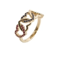 Adjustable gold heart ring with red and blue crystals in a romantic overlapping design - Gold Red Blue Mixed Zircon Heart