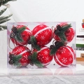 Set of 6 red Christmas balls with snowflake pattern, pine cones and berries decoration - 8cm Style 3 (Red Flocking Snowflake Boxed)