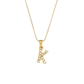 Gold plated stainless steel snake chain necklace with zircon letter K pendant - Letter K