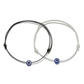 Set of two handmade Evil Eye braided cord bracelets in black and white colors - 2Pcs Set/Black White String (ZJ7767)