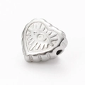 Polished silver heart-shaped stainless steel bead with embossed eye pattern for DIY jewelry - 3# Ray Heart / Steel