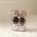 Set of 6 champagne and burgundy Christmas ball ornaments with silver star patterns - 369-14 Champagne Coffee Stars (6cm-6pcs)